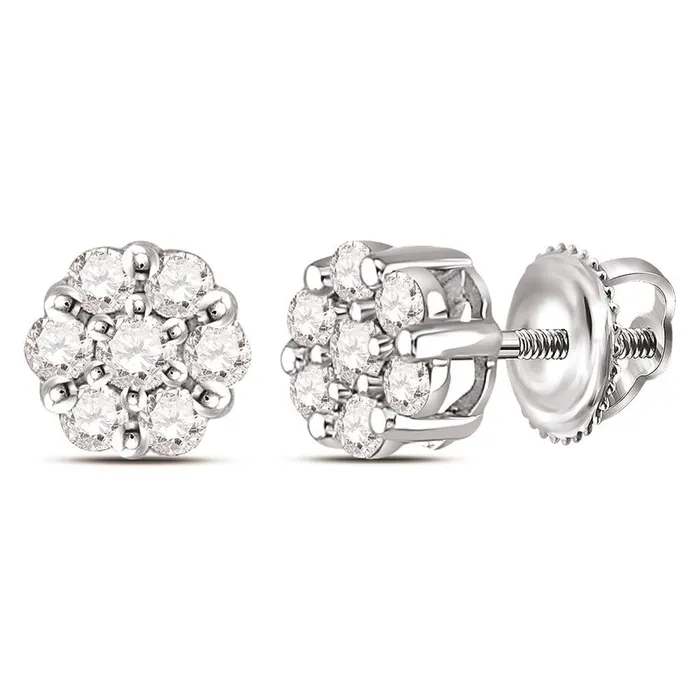 gndatlanta Earrings 14kt White Gold Round Diamond Flower Cluster Earrings 14 Cttw gndatlanta Earrings 14kt White Gold Round Diamond Flower Cluster Earrings 14 Cttw