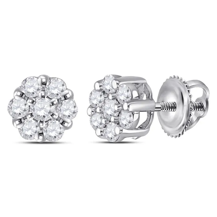 gndatlanta Earrings 14kt White Gold Round Diamond Flower Cluster Earrings 14 Cttw