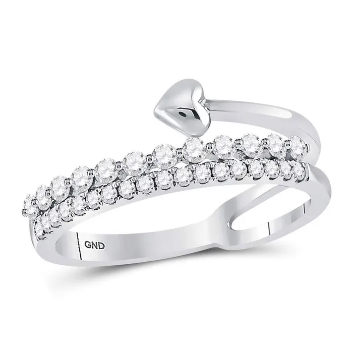 gndatlanta Rings 14k White Gold Round Diamond Fashion Heart Ring 38 Cttw