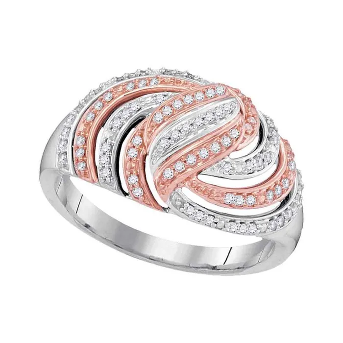 gndatlanta Rings 14k White Gold Round Diamond Striped Rosetone Fashion Ring 14 Cttw gndatlanta Rings 14k White Gold Round Diamond Striped Rosetone Fashion Ring 14 Cttw