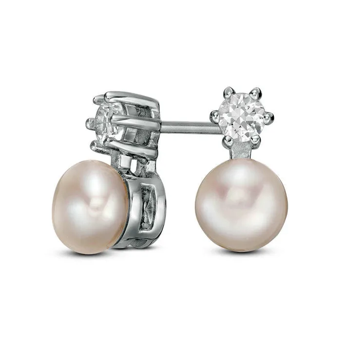 Goldia 6570mm Button Cultured Freshwater Pearl and LabCreated White Sapphire Stud Earrings in Sterling Silver Earrings Goldia 6570mm Button Cultured Freshwater Pearl and LabCreated White Sapphire Stud Earrings in Sterling Silver Earrings