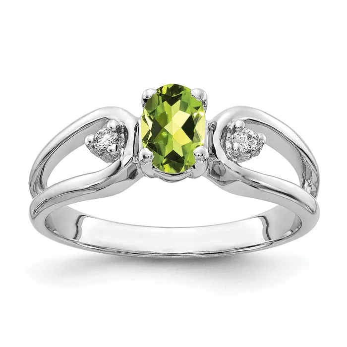 Goldiacom Rings 14k White Gold 6x4mm Oval Peridot A Real Diamond ring