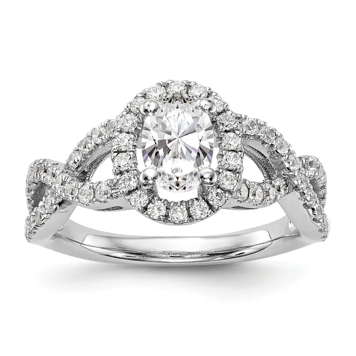 Goldiacom Rings 14K White Gold Diamond Oval CZ Oval Halo Engagement Ring