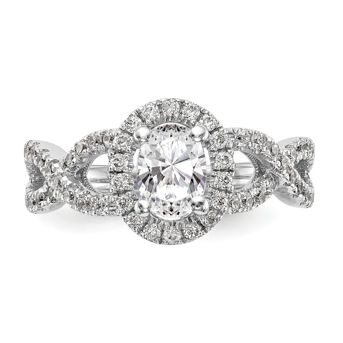 Goldiacom Rings 14K White Gold Diamond Oval CZ Oval Halo Engagement Ring