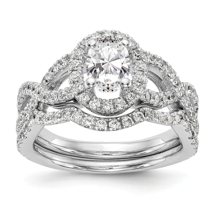 Goldiacom Rings 14K White Gold Diamond Oval CZ Oval Halo Engagement Ring