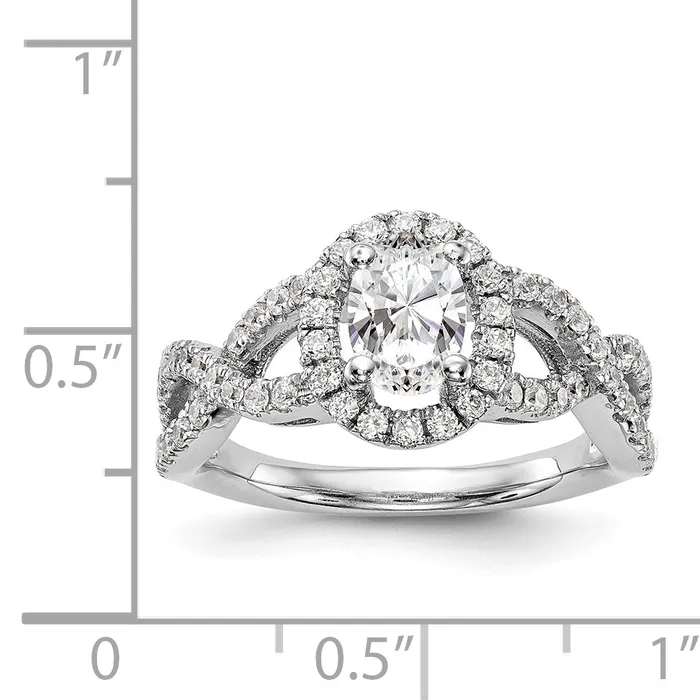 Goldiacom Rings 14K White Gold Diamond Oval CZ Oval Halo Engagement Ring