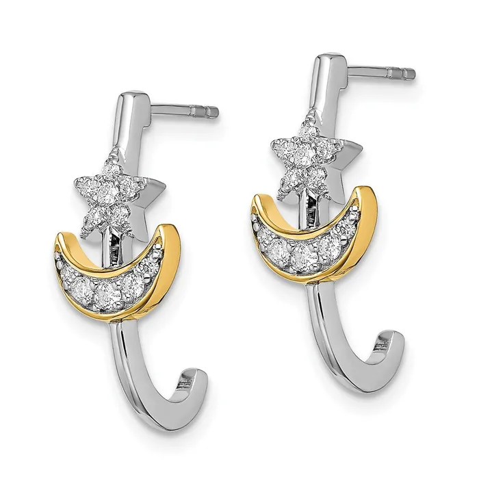 Goldia Earrings 14k Yellow Gold Twotone Moon wStar Real Diamond Jhoop Post Earrings