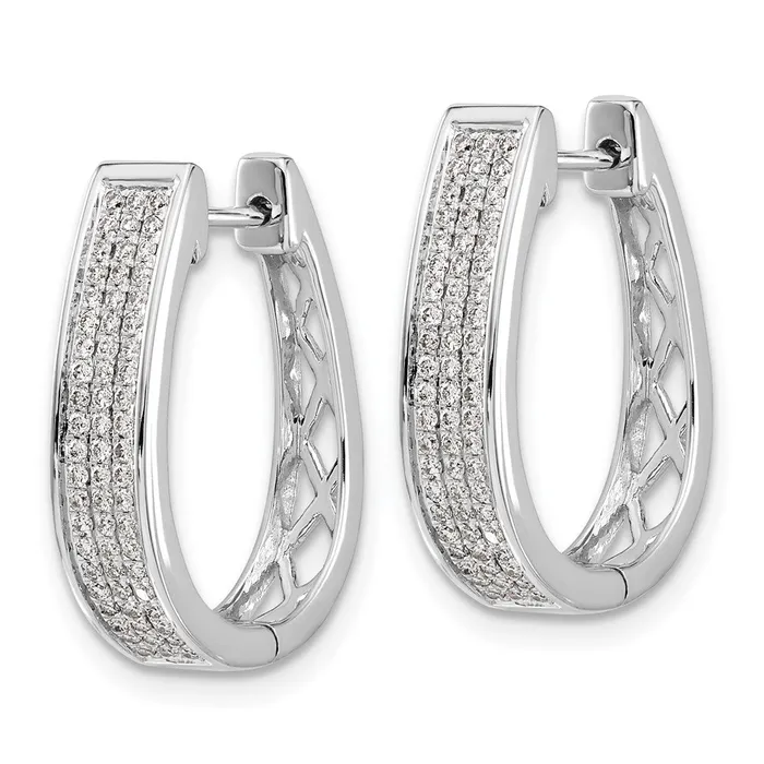 Goldia Earrings Solid 14k White Gold Simulated CZ Large Hinged Oval Hoop Earrings