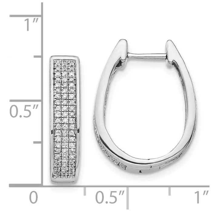 Goldia Earrings Solid 14k White Gold Simulated CZ Large Hinged Oval Hoop Earrings