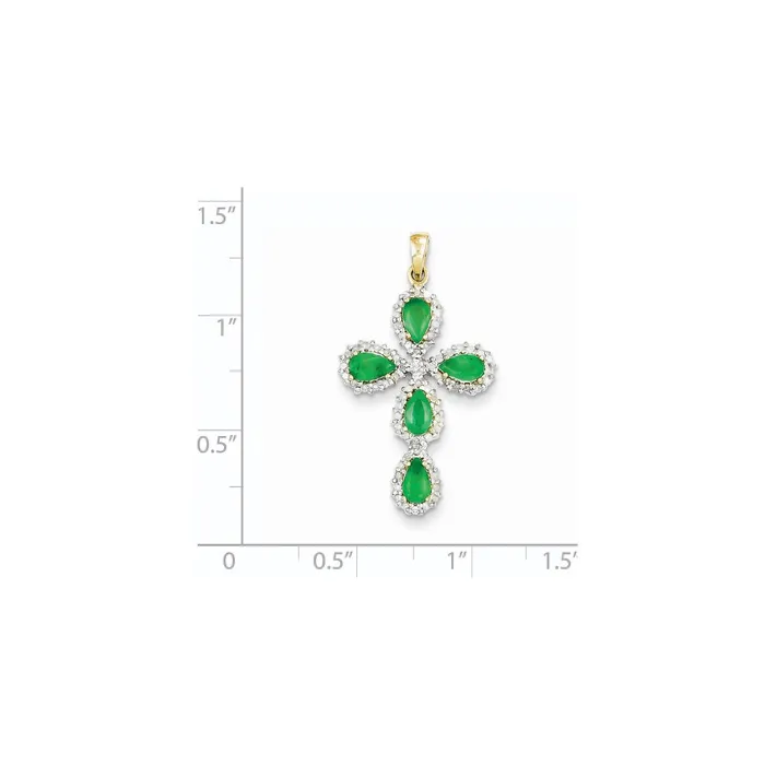 Goldia Necklaces 14K Yellow Gold Real Diamond u0026 Emerald Cross Pendant