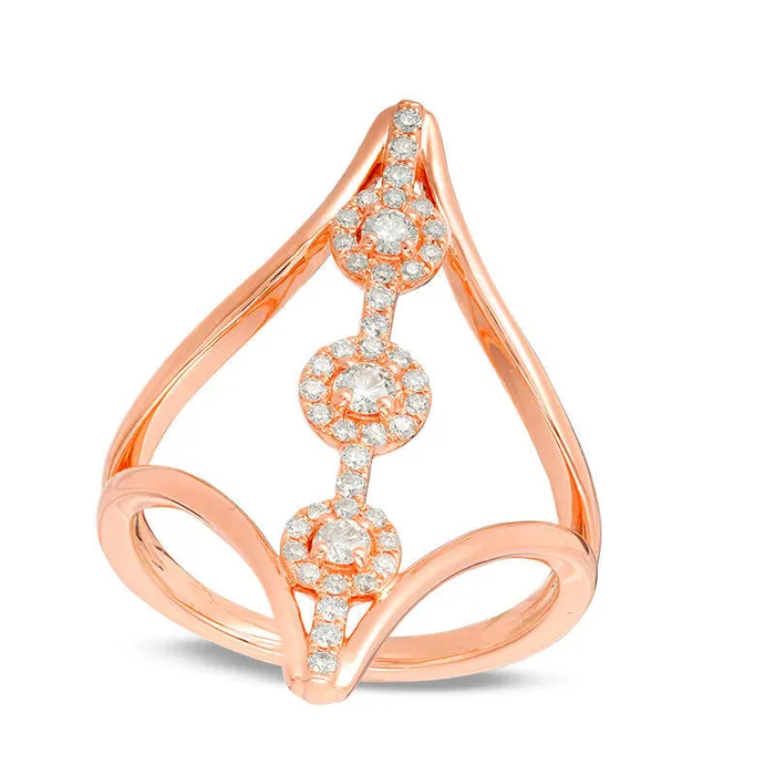 Goldia Rings 033 CT TW Natural Diamond Three Stone Frame Open Linear Ring in Solid 10K Rose Gold Goldia Rings 033 CT TW Natural Diamond Three Stone Frame Open Linear Ring in Solid 10K Rose Gold