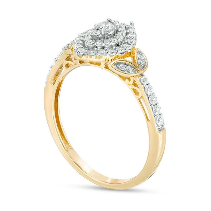 Goldia Rings 050 CT TW Natural Diamond Double Marquise Frame PetalSides Engagement Ring in Solid 10K Yellow Gold Goldia Rings 050 CT TW Natural Diamond Double Marquise Frame PetalSides Engagement Ring in Solid 10K Yellow Gold