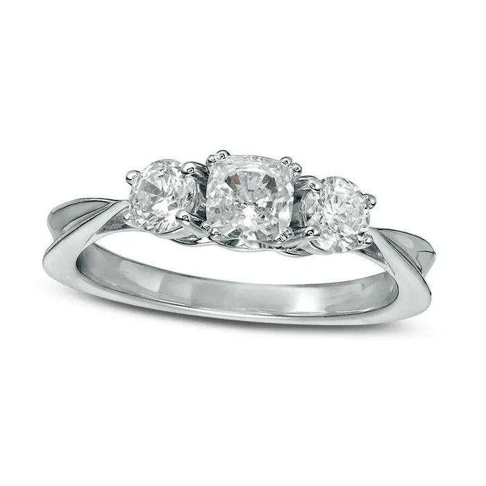 Goldia Rings 10 CT TW CushionCut Natural Diamond Three Stone Engagement Ring in Solid 14K White Gold Goldia Rings 10 CT TW CushionCut Natural Diamond Three Stone Engagement Ring in Solid 14K White Gold