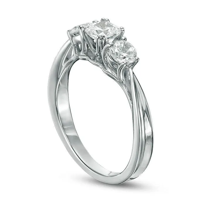 Goldia Rings 10 CT TW CushionCut Natural Diamond Three Stone Engagement Ring in Solid 14K White Gold Goldia Rings 10 CT TW CushionCut Natural Diamond Three Stone Engagement Ring in Solid 14K White Gold