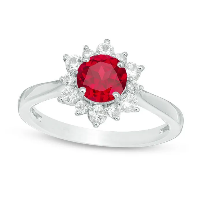 Goldia Rings 60mm LabCreated Ruby and White Sapphire Sunburst Ring in Sterling Silver Goldia Rings 60mm LabCreated Ruby and White Sapphire Sunburst Ring in Sterling Silver