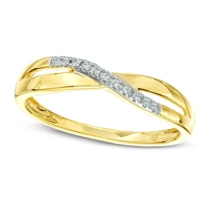 Goldia Rings Natural Diamond Accent CrissCross Wave Band in Solid 10K Yellow Gold