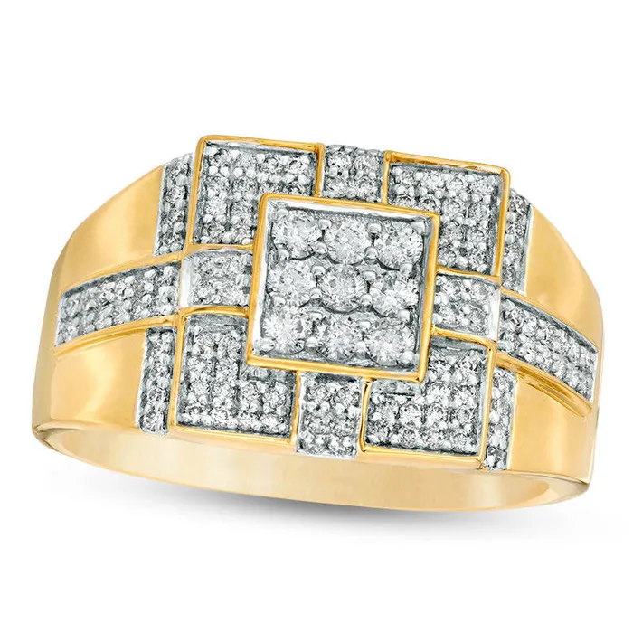 Mens 075 CT TW Square Composite Natural Diamond Tiered Cross Ring in Solid 14K Gold Goldia Rings Mens 075 CT TW Square Composite Natural Diamond Tiered Cross Ring in Solid 14K Gold Goldia Rings