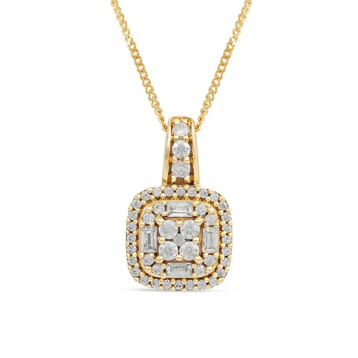 Necklaces 05 CT TW Composite Cushion Natural Diamond Frame Pendant in 10K Yellow Gold Goldia Necklaces 05 CT TW Composite Cushion Natural Diamond Frame Pendant in 10K Yellow Gold Goldia