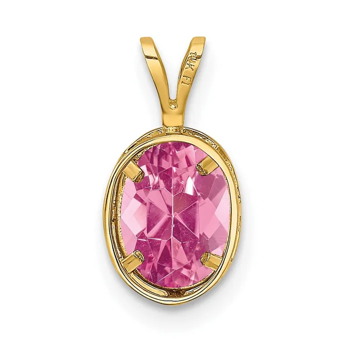 Necklaces 14k Yellow Gold 8x6mm Oval Pink Tourmaline bezel pendant Goldia