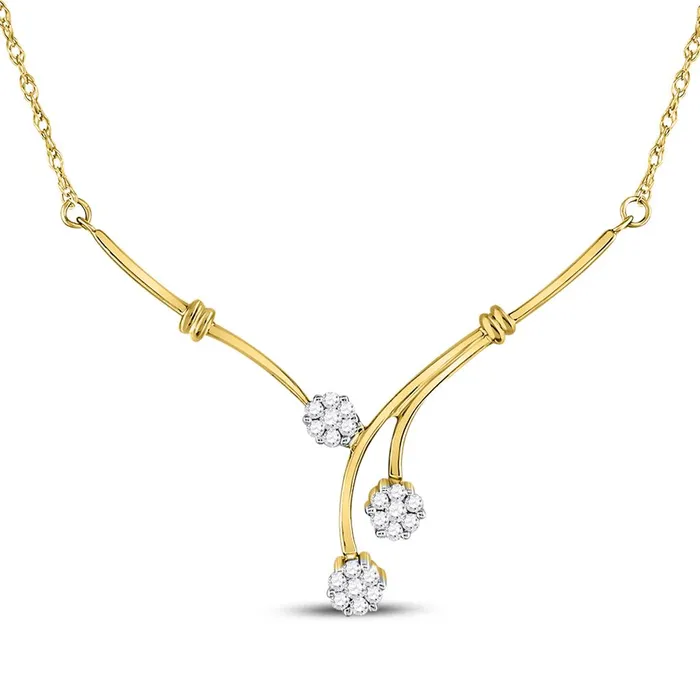 Necklaces gndatlanta 14k Yellow Gold Round Diamond Triple Flower Cluster Necklace 14 Cttw