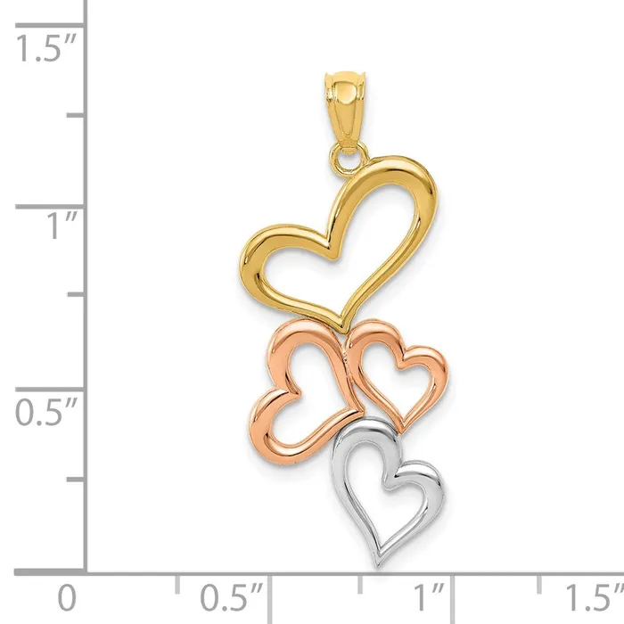 Necklaces Goldia 14k Yellow Rhodium Gold wRose and White Rhodium Hearts Pendant