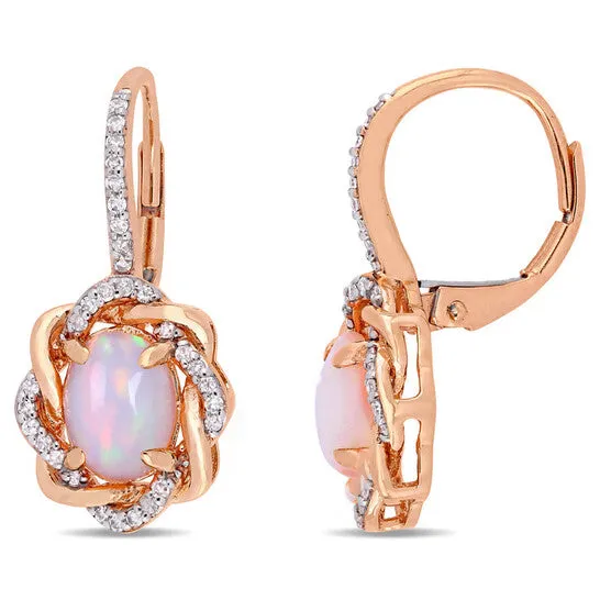 Original AMOUR 1 12 CT TGW Blue Ethiopian Opal and 14 CT TW Diamond Halo Leverback Earrings In 10K Rose Gold JMS always Earrings Original AMOUR 1 12 CT TGW Blue Ethiopian Opal and 14 CT TW Diamond Halo Leverback Earrings In 10K Rose Gold JMS always Earrings
