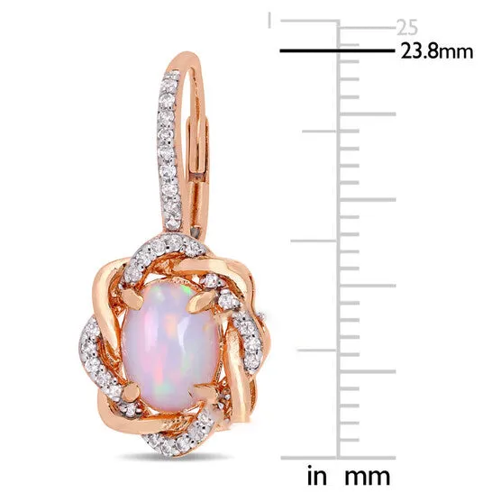 Original AMOUR 1 12 CT TGW Blue Ethiopian Opal and 14 CT TW Diamond Halo Leverback Earrings In 10K Rose Gold JMS always Earrings Original AMOUR 1 12 CT TGW Blue Ethiopian Opal and 14 CT TW Diamond Halo Leverback Earrings In 10K Rose Gold JMS always Earrings