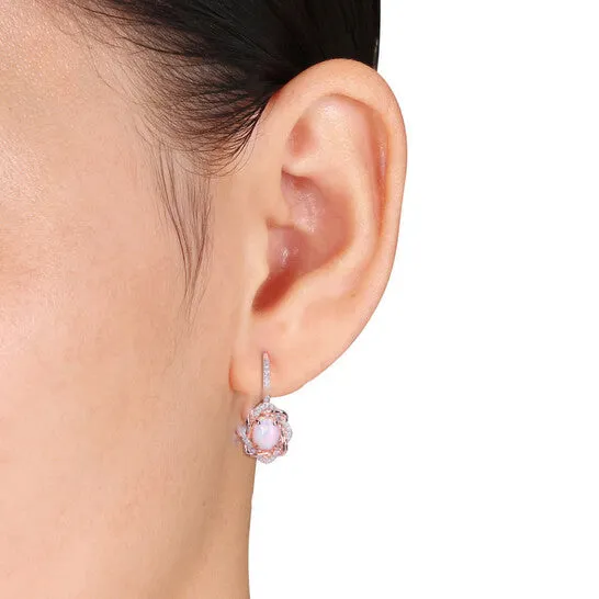 Original AMOUR 1 12 CT TGW Blue Ethiopian Opal and 14 CT TW Diamond Halo Leverback Earrings In 10K Rose Gold JMS always Earrings Original AMOUR 1 12 CT TGW Blue Ethiopian Opal and 14 CT TW Diamond Halo Leverback Earrings In 10K Rose Gold JMS always Earrings
