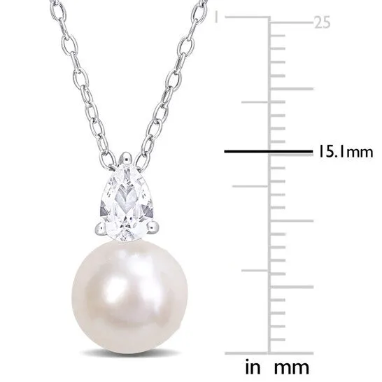 Original AMOUR 859mm White Freshwater Cultured Pearl and 58 CT TGW Created White Sapphire Solitaire Pendant with Chain In Sterling Silver JMS always Necklaces Original AMOUR 859mm White Freshwater Cultured Pearl and 58 CT TGW Created White Sapphire Solitaire Pendant with Chain In Sterling Silver JMS always Necklaces