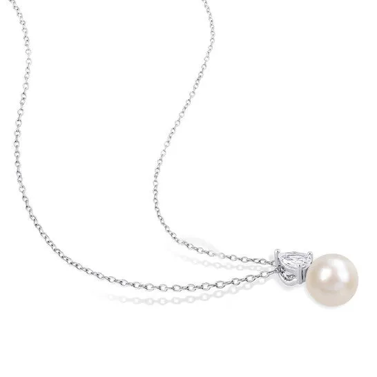 Original AMOUR 859mm White Freshwater Cultured Pearl and 58 CT TGW Created White Sapphire Solitaire Pendant with Chain In Sterling Silver JMS always Necklaces Original AMOUR 859mm White Freshwater Cultured Pearl and 58 CT TGW Created White Sapphire Solitaire Pendant with Chain In Sterling Silver JMS always Necklaces