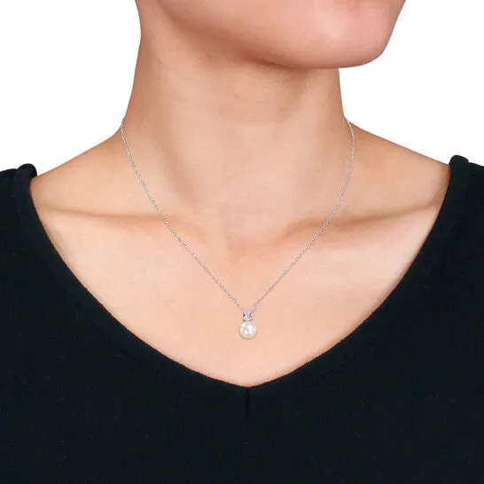 Original AMOUR 859mm White Freshwater Cultured Pearl and 58 CT TGW Created White Sapphire Solitaire Pendant with Chain In Sterling Silver JMS always Necklaces Original AMOUR 859mm White Freshwater Cultured Pearl and 58 CT TGW Created White Sapphire Solitaire Pendant with Chain In Sterling Silver JMS always Necklaces