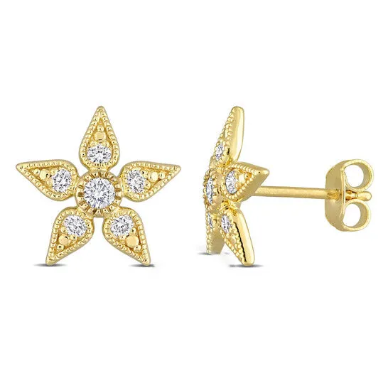 Original Created Forever 38 CT TGW Lab Created Diamond Floral Stud Earrings in 18k Yellow Gold Plated Sterling Silver JMS always Earrings Original Created Forever 38 CT TGW Lab Created Diamond Floral Stud Earrings in 18k Yellow Gold Plated Sterling Silver JMS always Earrings