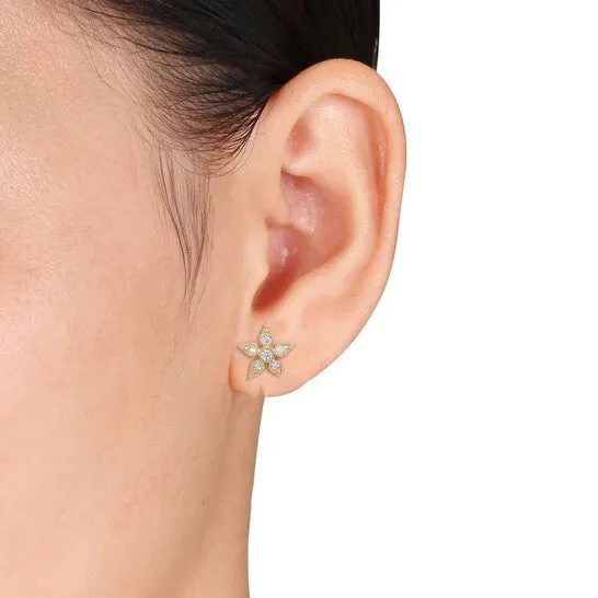 Original Created Forever 38 CT TGW Lab Created Diamond Floral Stud Earrings in 18k Yellow Gold Plated Sterling Silver JMS always Earrings Original Created Forever 38 CT TGW Lab Created Diamond Floral Stud Earrings in 18k Yellow Gold Plated Sterling Silver JMS always Earrings