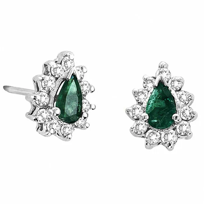 PearShaped Emerald and 025 CT TW Diamond Earrings in 14K White Gold Goldia Earrings PearShaped Emerald and 025 CT TW Diamond Earrings in 14K White Gold Goldia Earrings