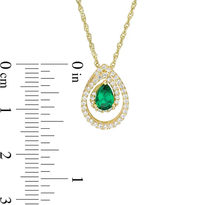 PearShaped LabCreated Emerald and White Sapphire Swirl Pendant in Sterling Silver with 14K Gold Plate Goldia Necklaces PearShaped LabCreated Emerald and White Sapphire Swirl Pendant in Sterling Silver with 14K Gold Plate Goldia Necklaces