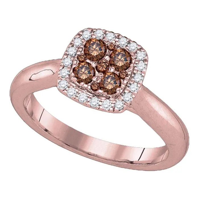 Rings gndatlanta 14k Rose Gold Round Brown Diamond Square Ring 12 Cttw Rings gndatlanta 14k Rose Gold Round Brown Diamond Square Ring 12 Cttw