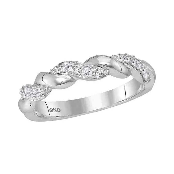 Rings gndatlanta 14k White Gold Round Diamond Twist Stackable Band Ring 16 Cttw Rings gndatlanta 14k White Gold Round Diamond Twist Stackable Band Ring 16 Cttw