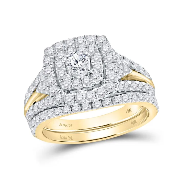 Rings gndatlanta 14k Yellow Gold Round Diamond Halo Bridal Wedding Ring Set 178 Cttw Certified Rings gndatlanta 14k Yellow Gold Round Diamond Halo Bridal Wedding Ring Set 178 Cttw Certified