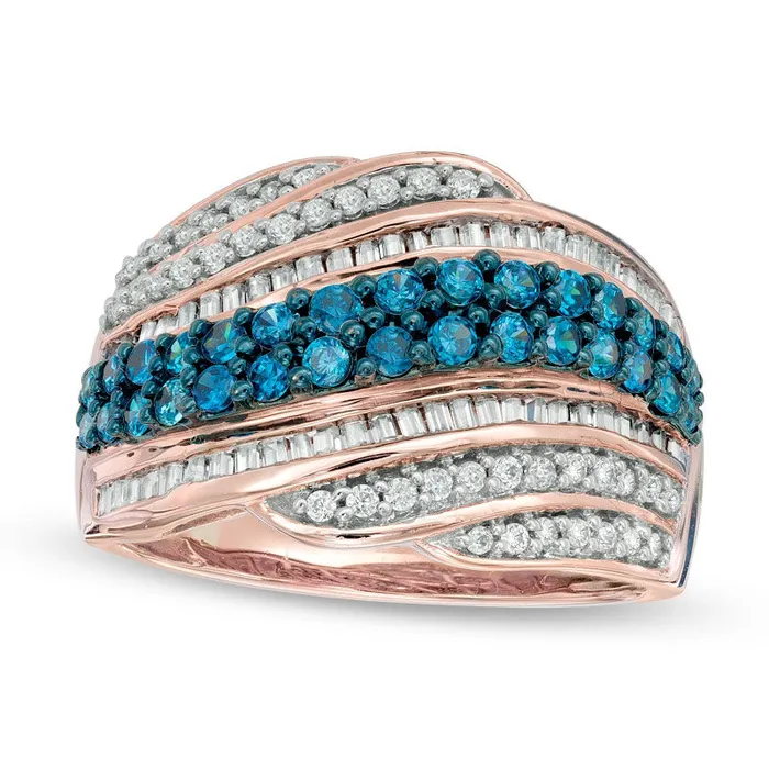Rings Goldia 10 CT TW Enhanced Blue and White Natural Diamond Wave Ring in Solid 10K Rose Gold
