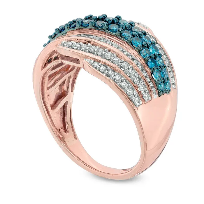 Rings Goldia 10 CT TW Enhanced Blue and White Natural Diamond Wave Ring in Solid 10K Rose Gold Rings Goldia 10 CT TW Enhanced Blue and White Natural Diamond Wave Ring in Solid 10K Rose Gold