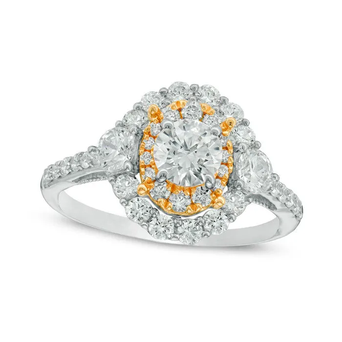 Rings Goldia 15 CT TW Natural Diamond Three Stone Double Oval Frame Engagement Ring in Solid 14K TwoTone Gold Rings Goldia 15 CT TW Natural Diamond Three Stone Double Oval Frame Engagement Ring in Solid 14K TwoTone Gold