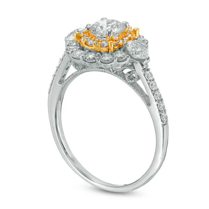 Rings Goldia 15 CT TW Natural Diamond Three Stone Double Oval Frame Engagement Ring in Solid 14K TwoTone Gold Rings Goldia 15 CT TW Natural Diamond Three Stone Double Oval Frame Engagement Ring in Solid 14K TwoTone Gold
