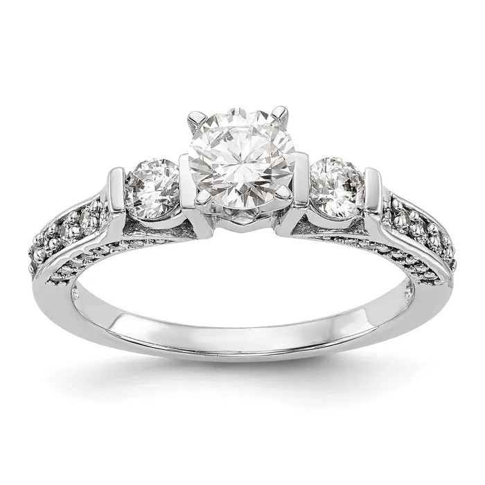 Rings Goldiacom 14K White Gold 3 Stone Diamond Peg Set CZ Engagement Ring Rings Goldiacom 14K White Gold 3 Stone Diamond Peg Set CZ Engagement Ring