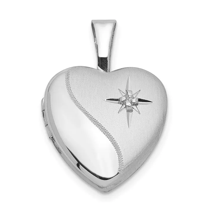 Rings Goldia Sterling Silver Rhodiumplated u0026 Dia Polished and Satin 12mm Heart Locket Rings Goldia Sterling Silver Rhodiumplated u0026 Dia Polished and Satin 12mm Heart Locket
