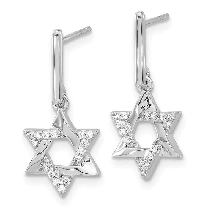 Solid 14k White Gold Simulated CZ Star of David Dangle Earrings Goldia Earrings