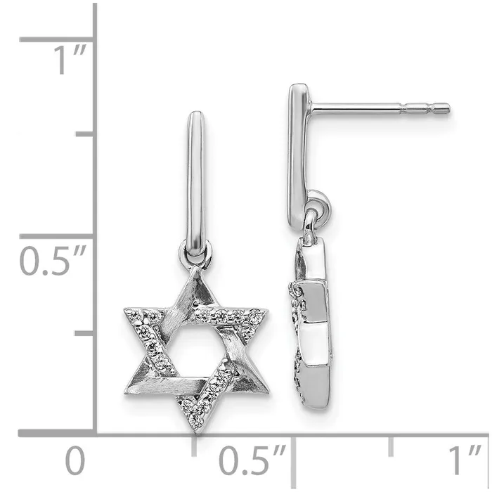 Solid 14k White Gold Simulated CZ Star of David Dangle Earrings Goldia Earrings