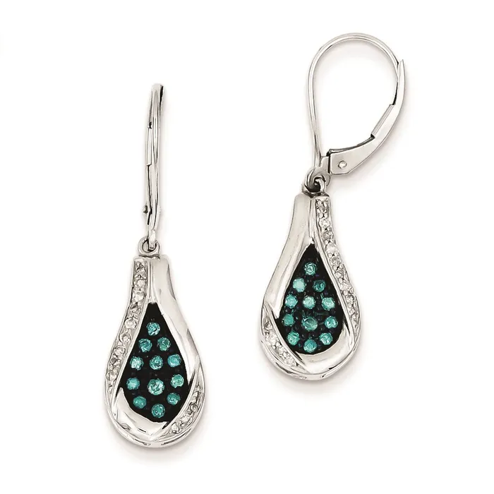 Sterling Silver Blue Diamond Teardrop Leverback Earrings Goldia Earrings