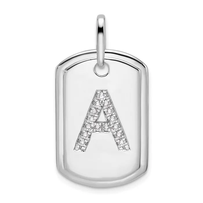 14K White Gold Diamond Initial A Dog Tag Charm TreasureFineJewelers Charm Necklaces 14K White Gold Diamond Initial A Dog Tag Charm TreasureFineJewelers Charm Necklaces