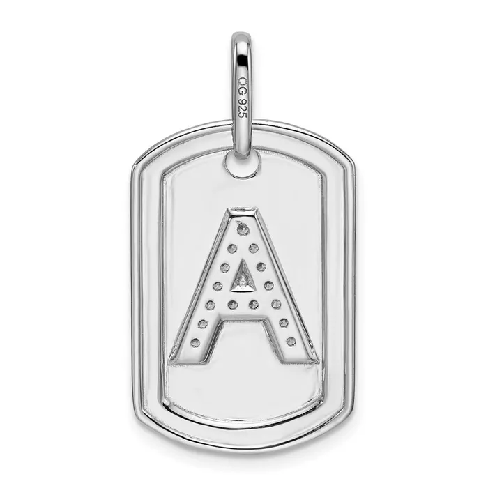 14K White Gold Diamond Initial A Dog Tag Charm TreasureFineJewelers Charm Necklaces