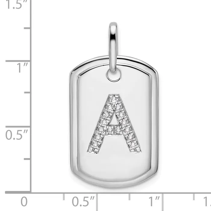14K White Gold Diamond Initial A Dog Tag Charm TreasureFineJewelers Charm Necklaces